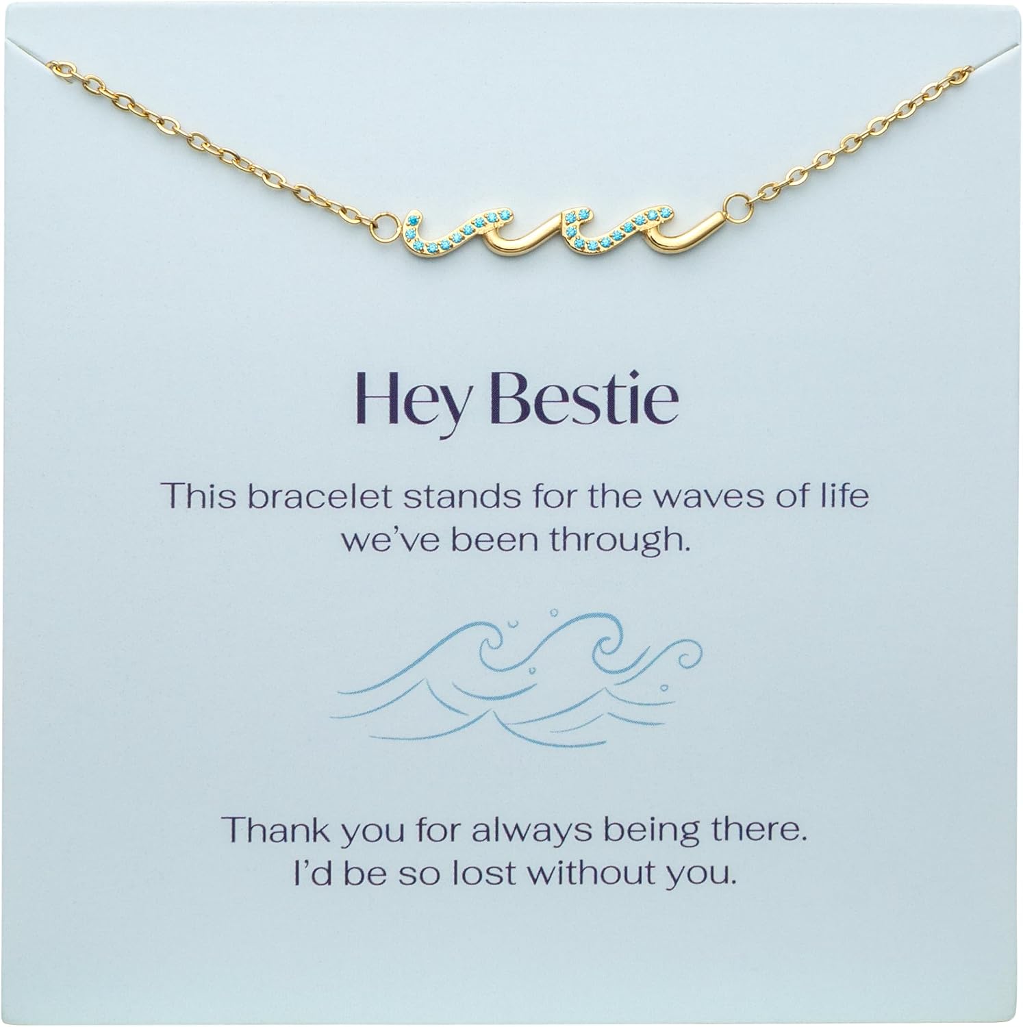 Wave Bracelet for Women - Friend Birthday Gifts for Mom, Best Friend, Daughter, Sister or Bestie - 14k Gold Jewelry, Mothers Day Bracelet, Soul Sister or Big Sisters Keepsake, Gift for Her