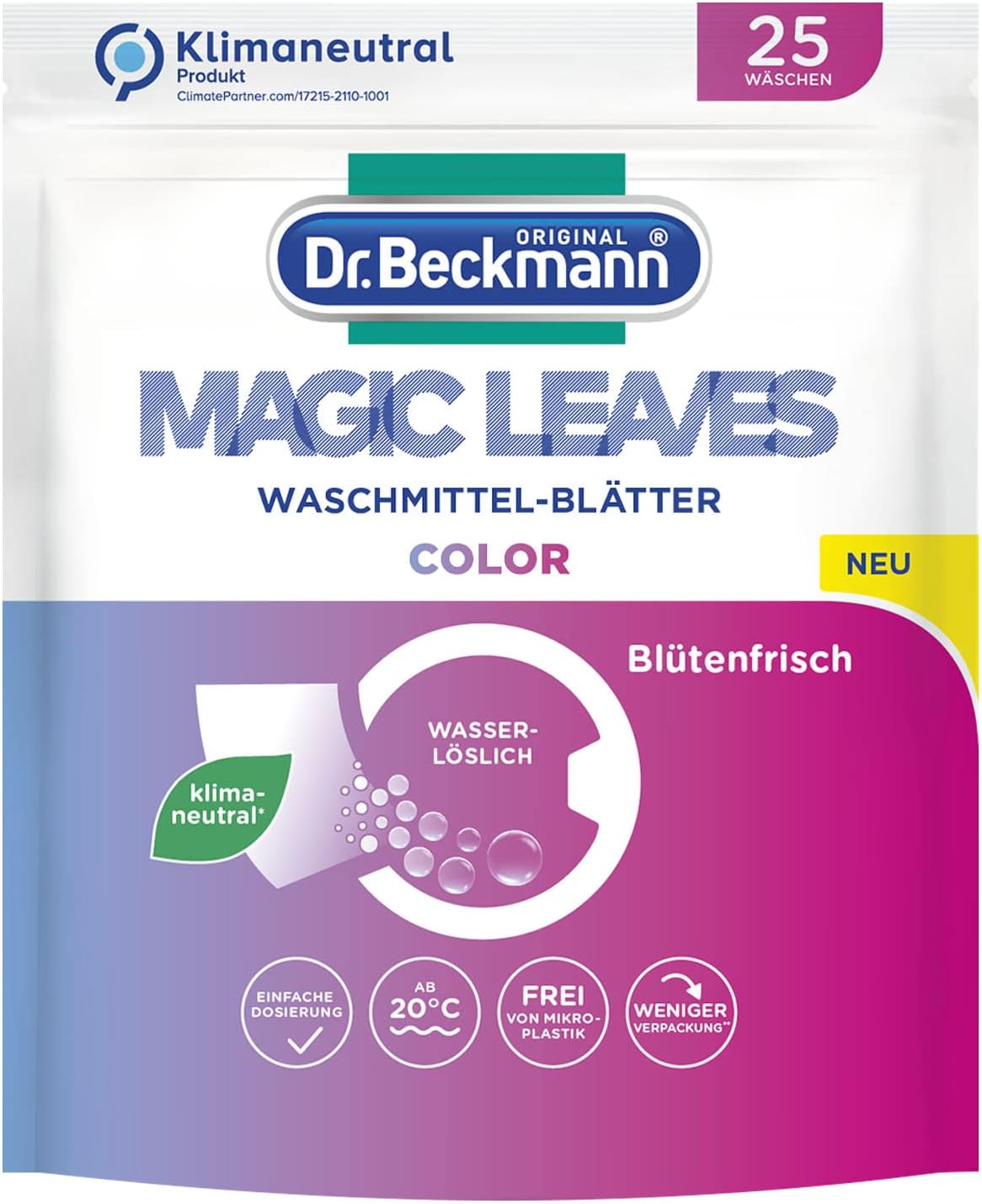 Dr. Beckmann Magic Leaves Colour Detergent Leaves | Practical and Pre-Dosed | Easy to Carry, Store and Use | 25 Sheets