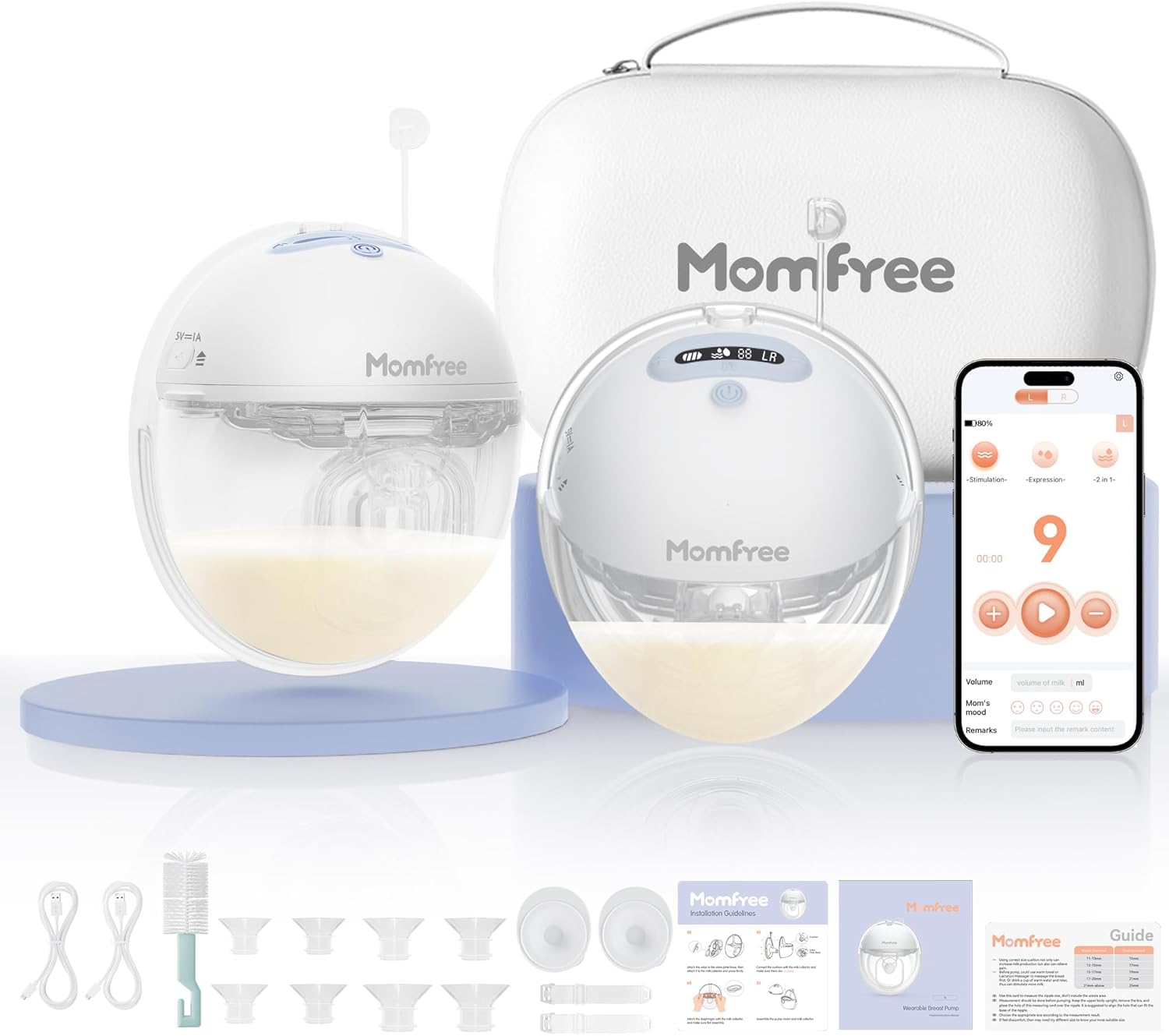 Wearable Double Breast Pump: Hands-Free Electric Pumps Wireless App Compatible with Personalized 3 Modes & 9 Levels - Independent Breastmilk Storage | Upgraded Soft Sealed Cushion Insert | 2-Pack Blue