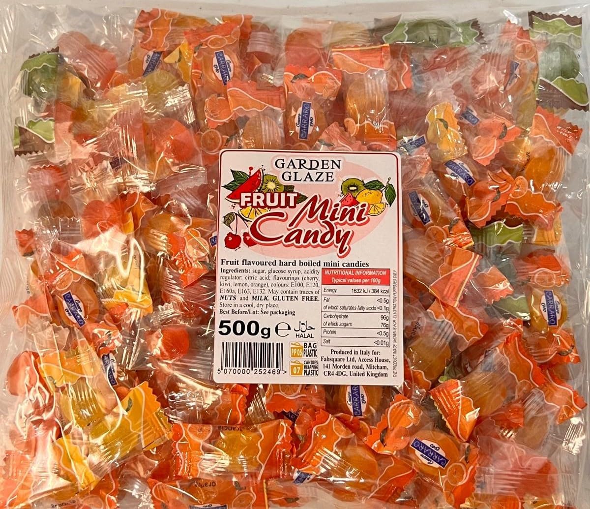 Mini Hard Boiled Sweets Candies │ Halal │ Gluten Free │ Individually Wrapped │ Approx. 220pcs │ Bulk 500g │Perfect for Parties Events Sharing │ Made in Italy │ by GARDEN GLAZE® (Assorted Fruit)