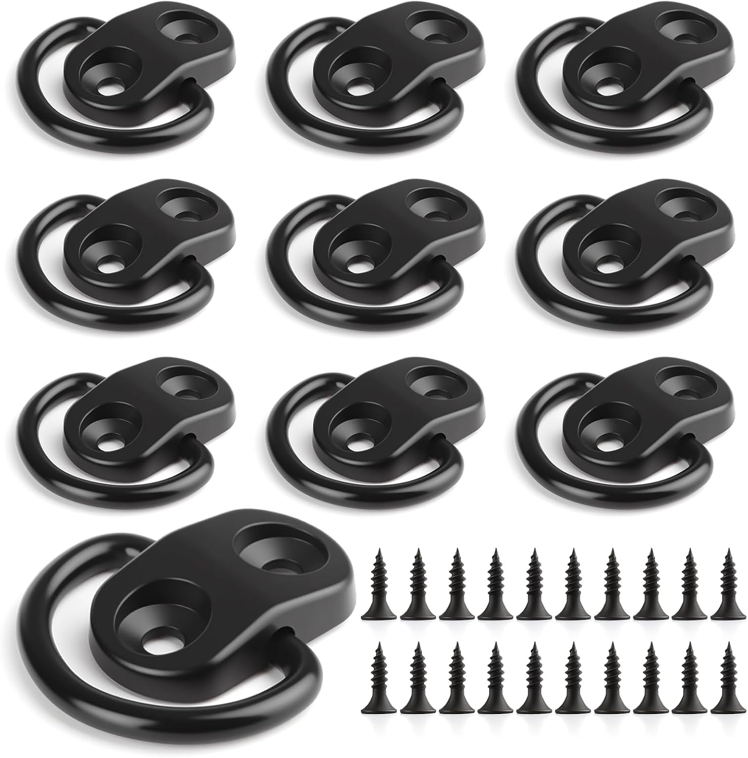 10 Pack Tie Down Anchor, Black D-Ring Stainless Iron Tie Down Hooks with Screws, Lashing Rings Trailer Anchors Accessories for Load Securing Truck Boat Cars Kayak Trailer Motorcycles