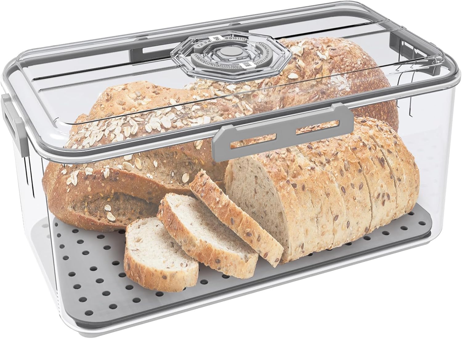 ZEAYEA Bread Box for Kitchen Countertop, Airtight Bread Storage Container, Time Recording Plastic Bread Keeper for Bread Bagel Loaf, Fresh Container for Vegetable Fruit Fridge Organizer
