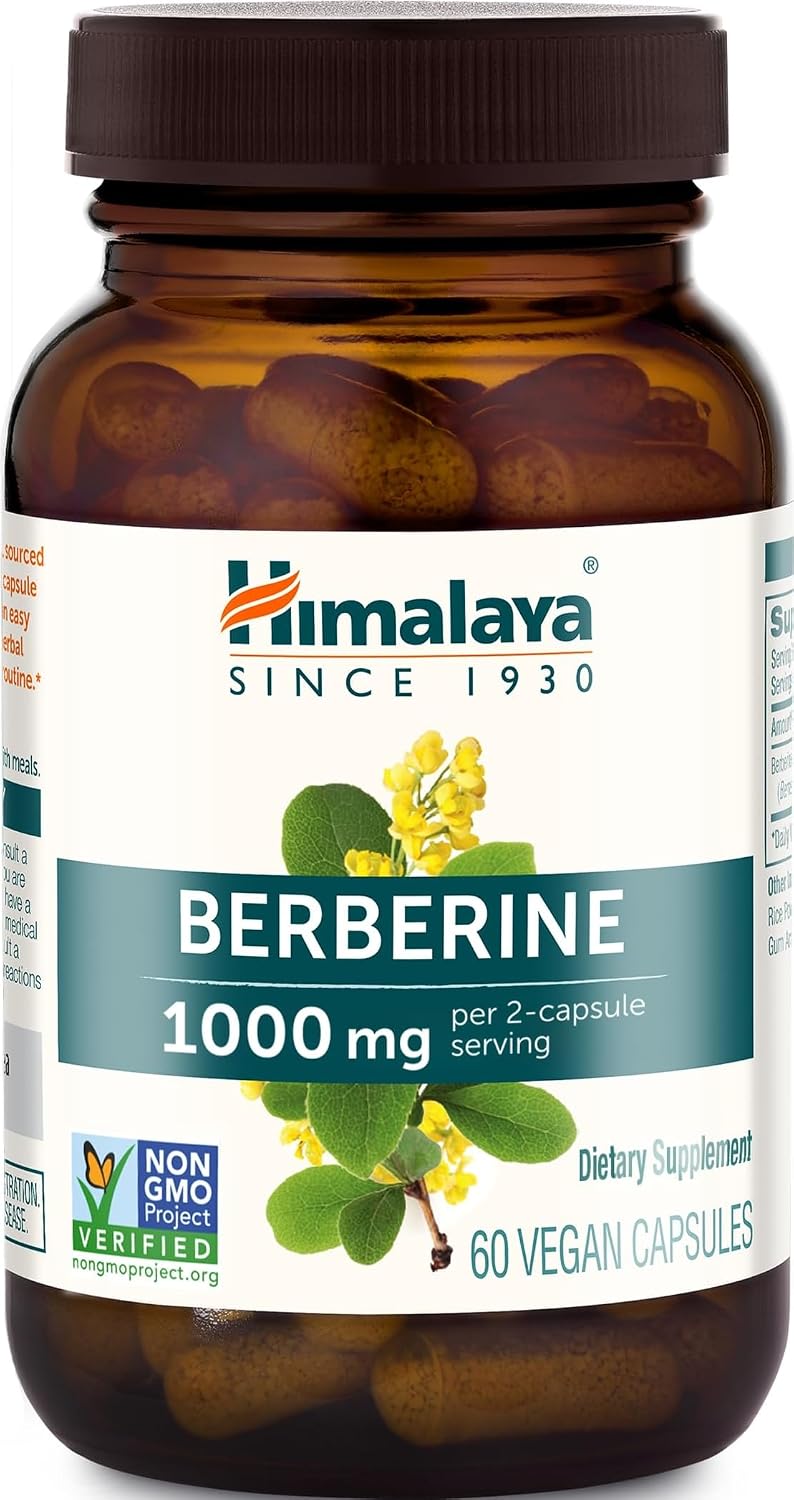 Himalaya Berberine Supplement, Berberine HCL 1000 mg per Serving, Herbal Supplement for Supporting Normal Metabolism, Immune, and Digestive Health - Vegan, Gluten Free, 60 Vegetarian Capsules | GLP-1 routine compatible, Berberine HCL Herbal Supplement for Supporting Normal Metabolism, Immune & Digestive Health