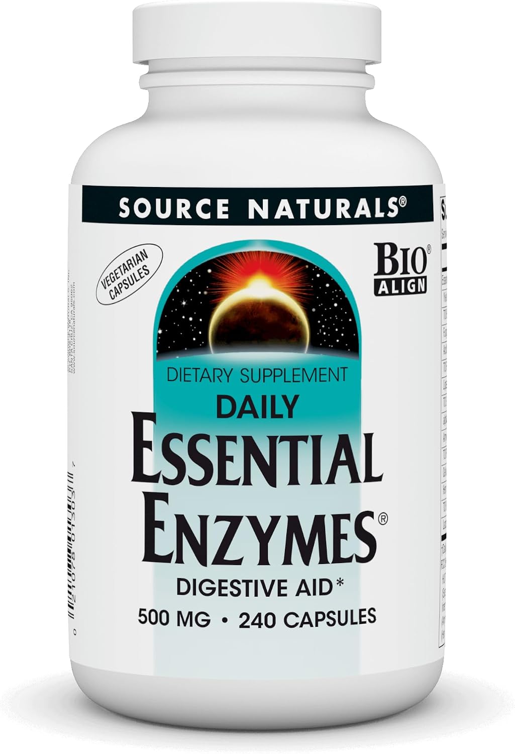 Source Naturals Essential Enzymes in Vegetarian Capsules, Digestive Aid* 500 Mg - 240 Capsules
