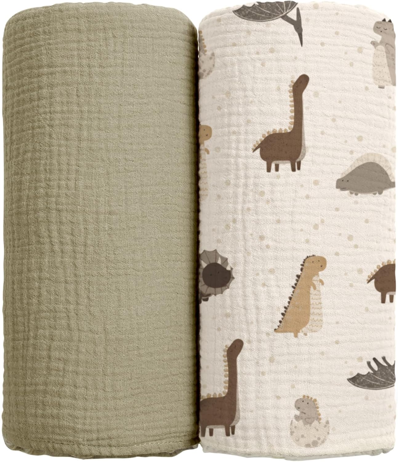 lulumoon Baby Muslin Swaddle Blankets: Soft Receiving Blanket for Newborn - Cotton Swaddling Blanket for Neutral 2Pack(Dinosaur)