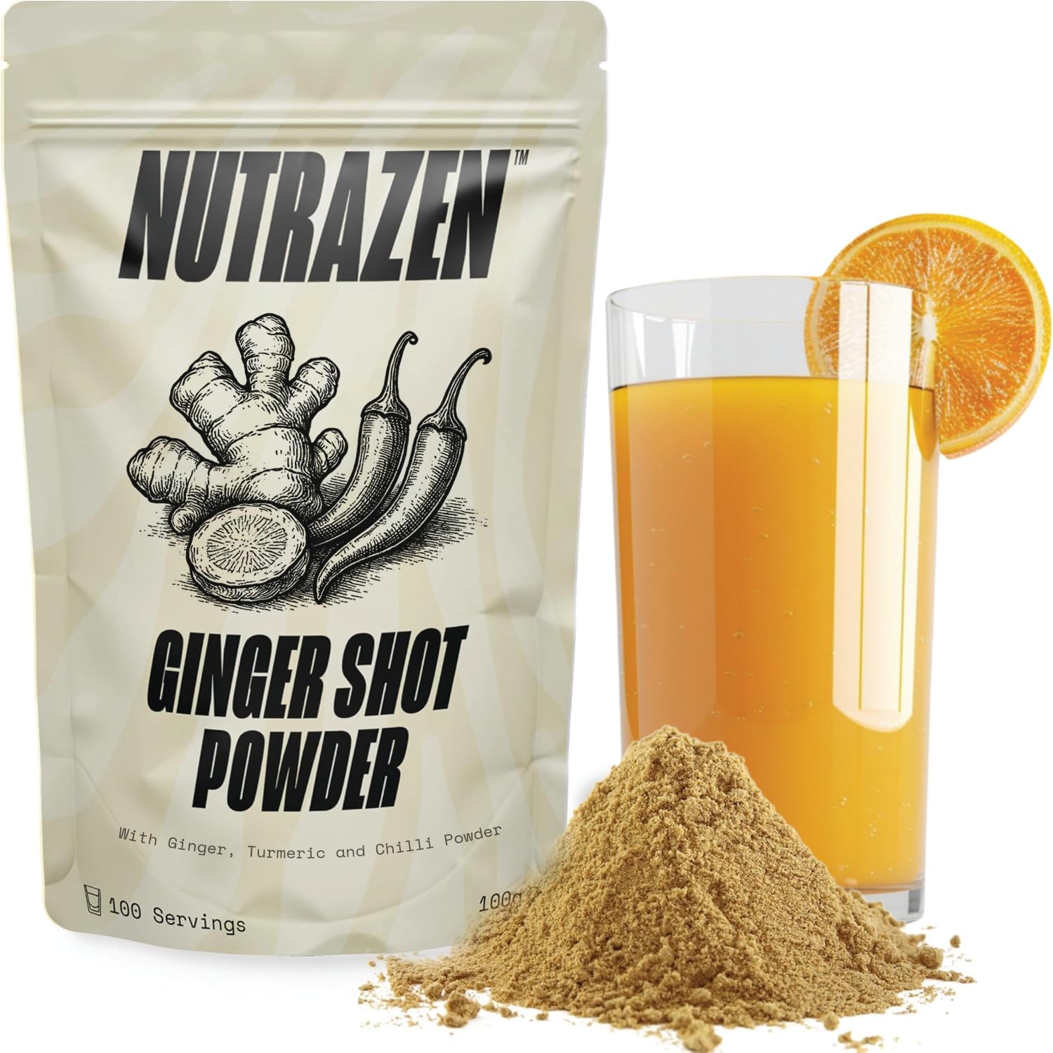 Ginger and Turmeric Shot Powder 100 Servings | Drink Supplement | No Added Sugar | Mix with Water, Juice or Tea | 100g
