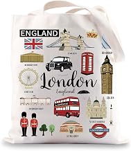 BWWKTOP London Canvas Tote Bag London Souvenirs Gifts London Shopping Bag London Shoulder Bag London Travel Bag