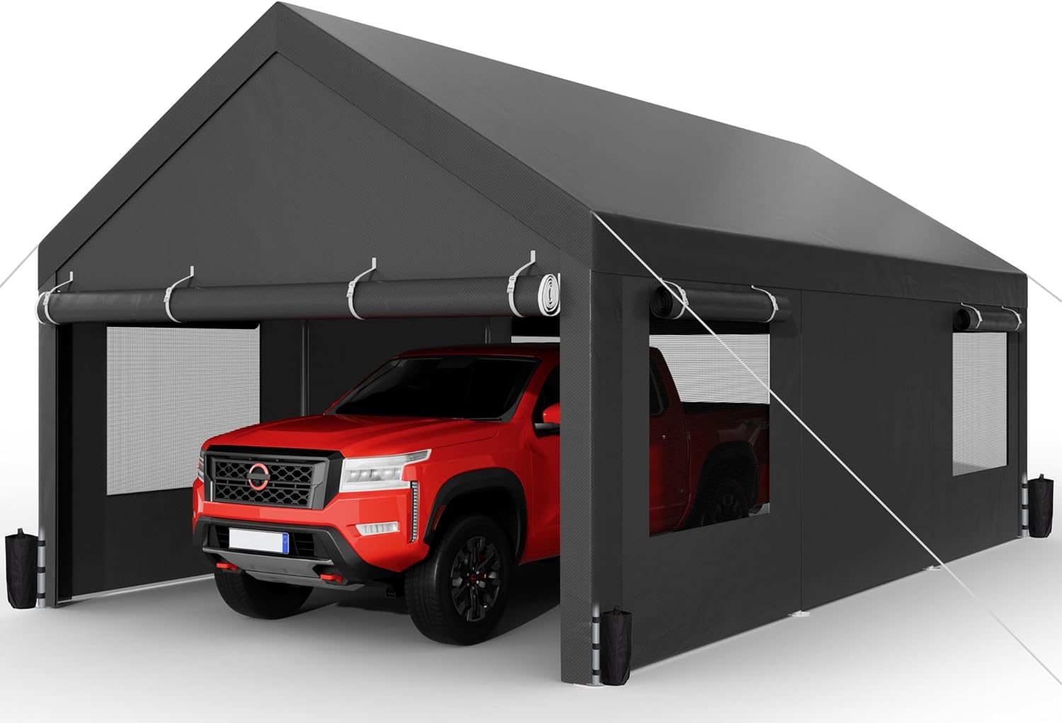 Shintenchi Carport 12' x 20' Heavy Duty Portable Garage, Carport Canopy with Side-Opening Door & Roll-Up Windows, Car Canopy for Truck,Car,Boat,Grey