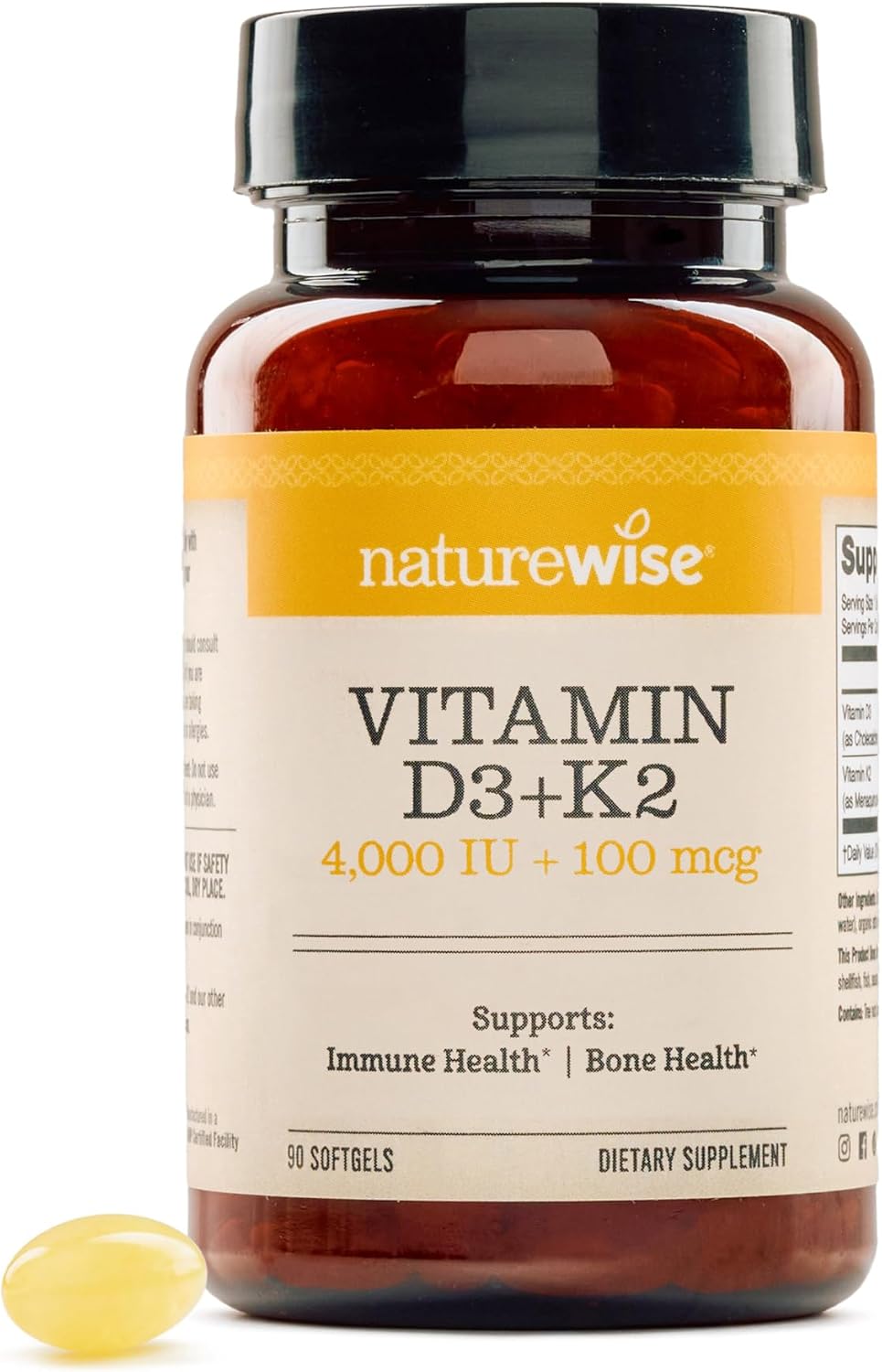 NatureWise Vitamin D3 4000IU + K2 MK-7 100mcg Supplement, 90 Softgels