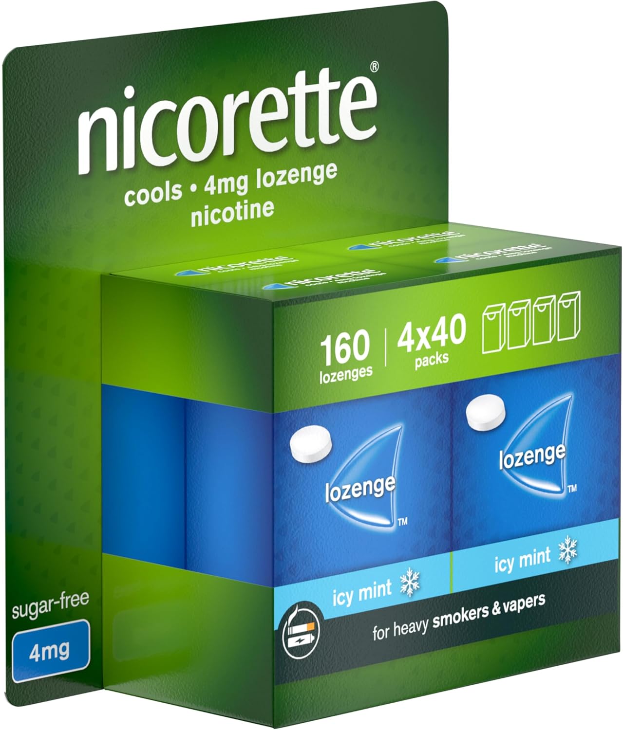 Nicorette Mint 4mg Lozenge, 160 Lozenges (4 x 40 Packs), Effective and Discreet Quit Smoking Aid for Cigarettes, Nicotine Lozenges with Dual-Layer Minty Flavour Release