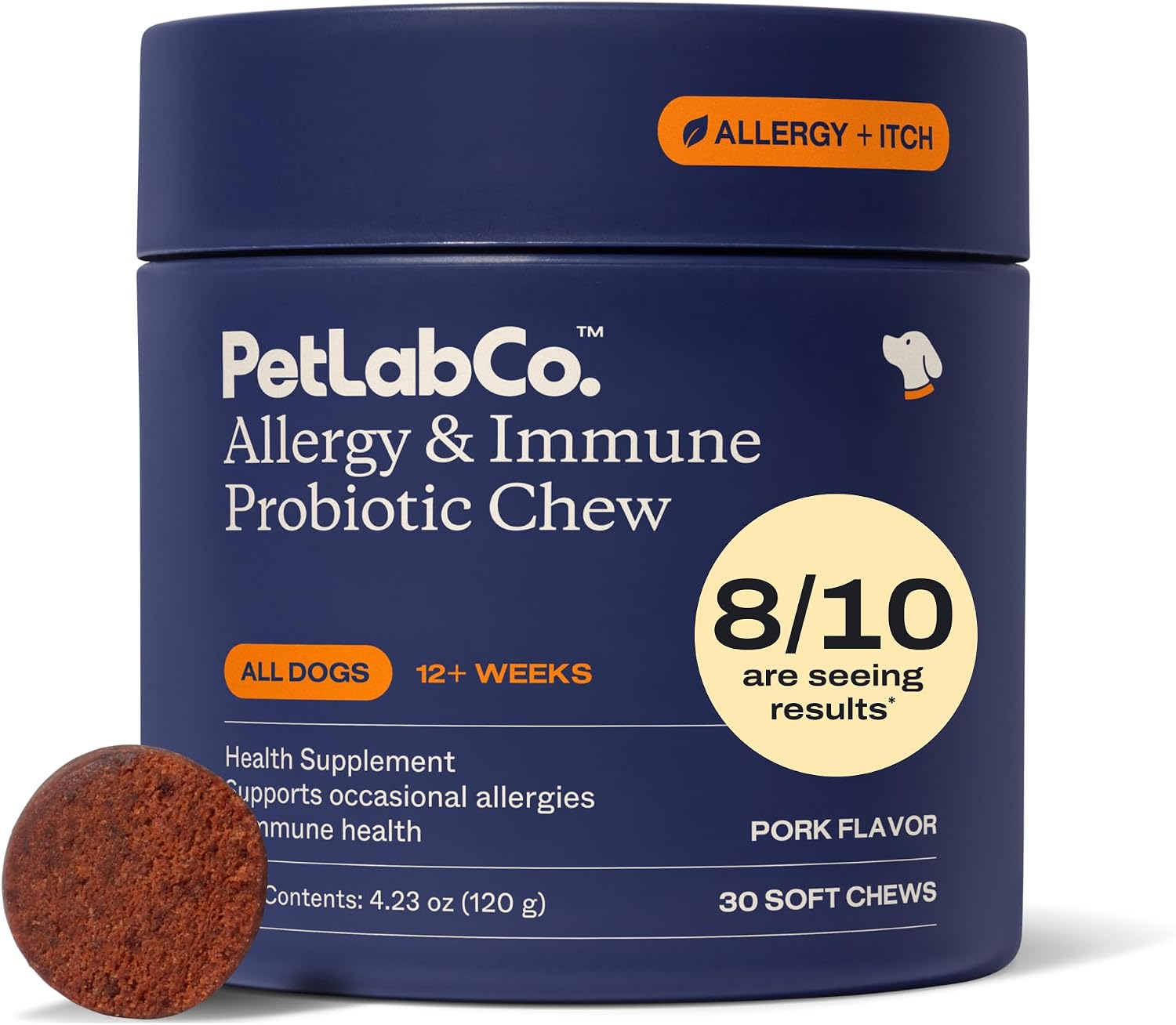 PetLab Co. Allergy & Immune Probiotic Chews, 30 Soft Chews, Pork | Omega-3s, colostrum and prebiotics to support yeast balance, skin health and immune function