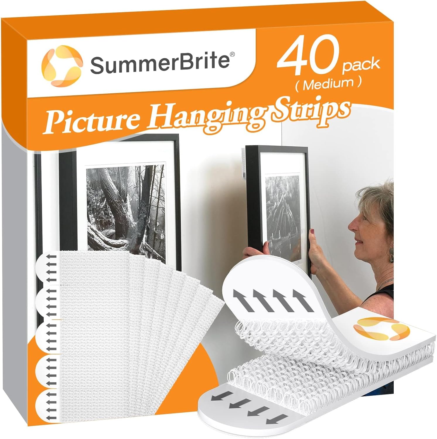 Picture Hanging Strips,Picture Hanger Kit, Removable Damage Free,Picture Hanging Hooks,White Medium(40Pack)