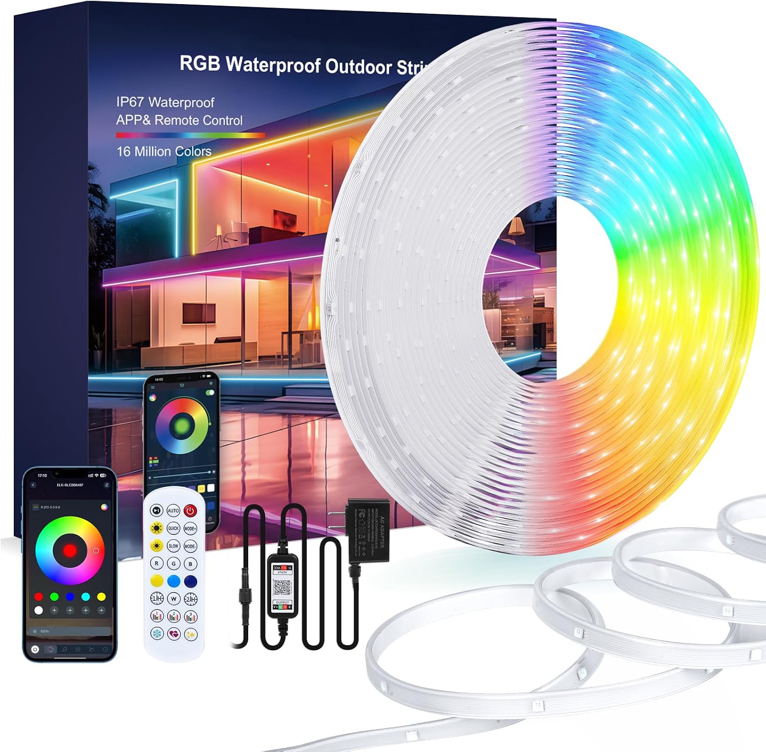 SILFU Outdoor LED Strip Lights, 100FT Waterproof IP67 Led Lights for Bedroom RGB, 24Key 2.4G Remote with App Control, Music Sync Color Changing Rope Lights for Room Decoration