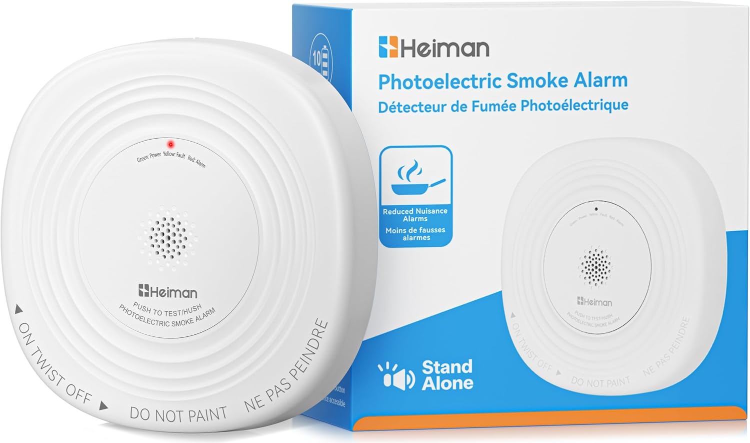 Heiman Smoke Detector 10-Year Sealed Battery, Photoelectric Smoke Alarm