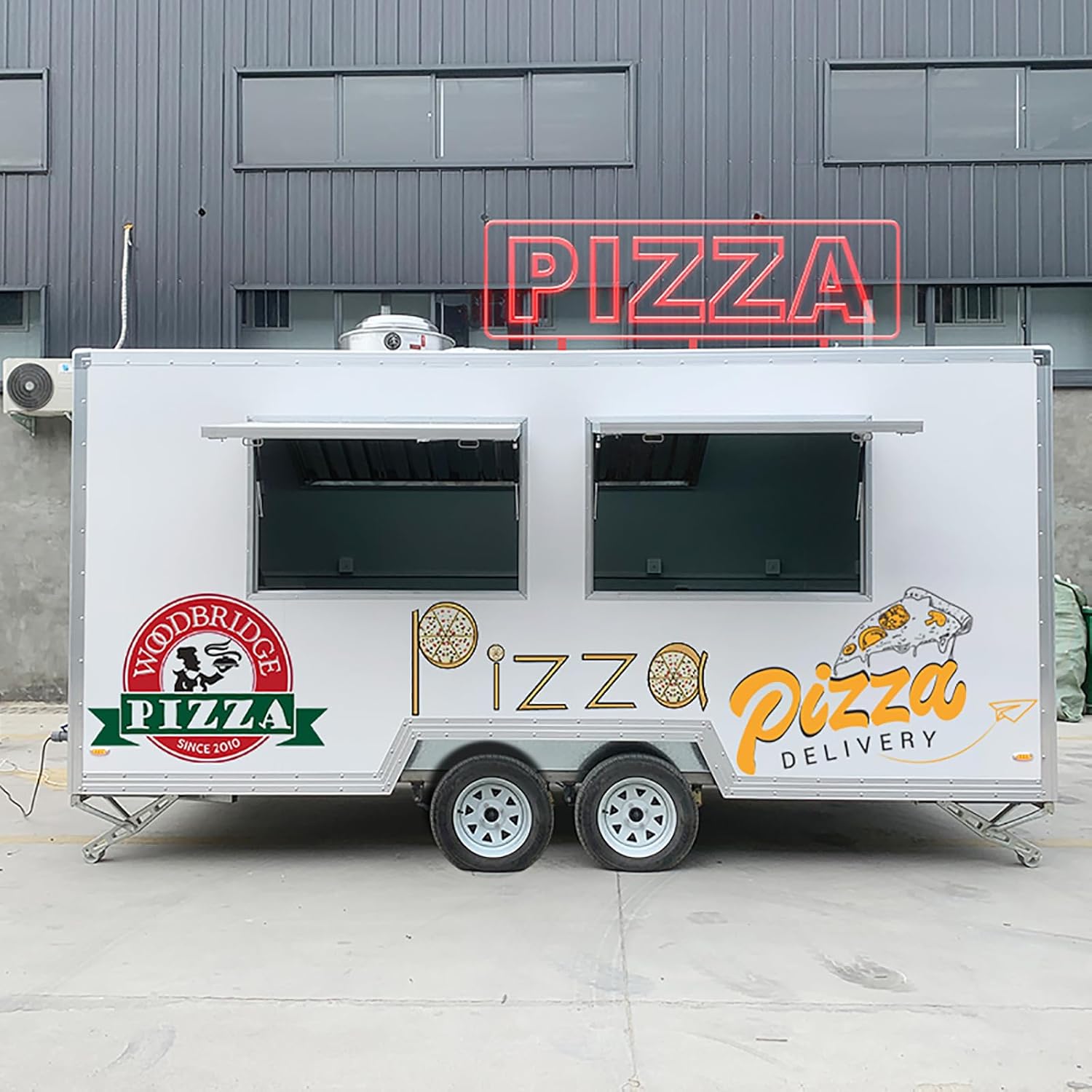 BELYOO 13FT Mobile Pizza Trailer Food Vendor Cart, Custom Small Standard Concession Fast Food Trailer Near Me, Out Door Sale Pizza Trailer for Business Cargo Utility Trailers with fully kitchen