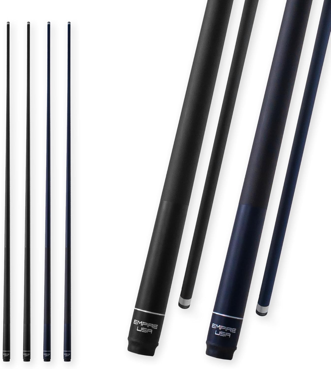 Set of 4 57" Fiberglass Graphite Composite Billiard Pool Cue Sticks (Black or Blue, Weight from 19oz, 20oz)