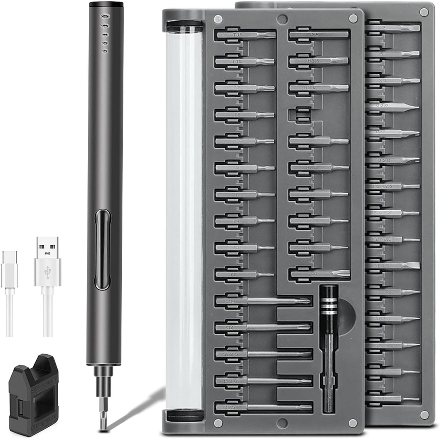 POWERGIANT Mini Electric Screwdriver, Small Portable Cordless Power Screwdriver Set with 55 Precision Bits & LED Light & Magnetic Mat, Handy Repair Tool for Phone Watch Camera Laptop