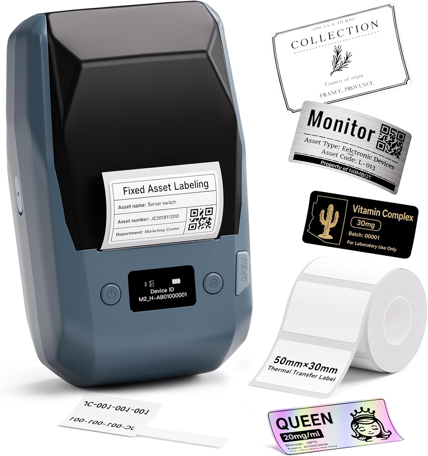 NIIMBOT M2 Label Maker with Tape 2Inch Thermal Transfer Support Color Ribbon Printing Bluetooth Sticker Printer for Office Small Business School Home Cable Storage, Compatible with Phones & PC, Blue