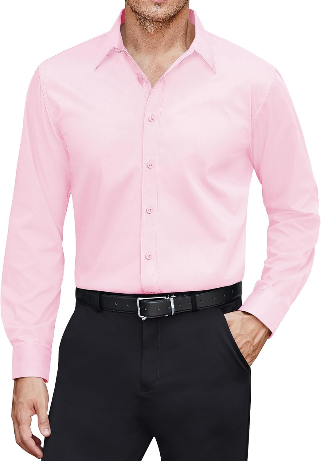 J.VER Men's Long Sleeve Dress Shirts Stain Shield Stretch Non Iron Business Casual Button Down Shirts
