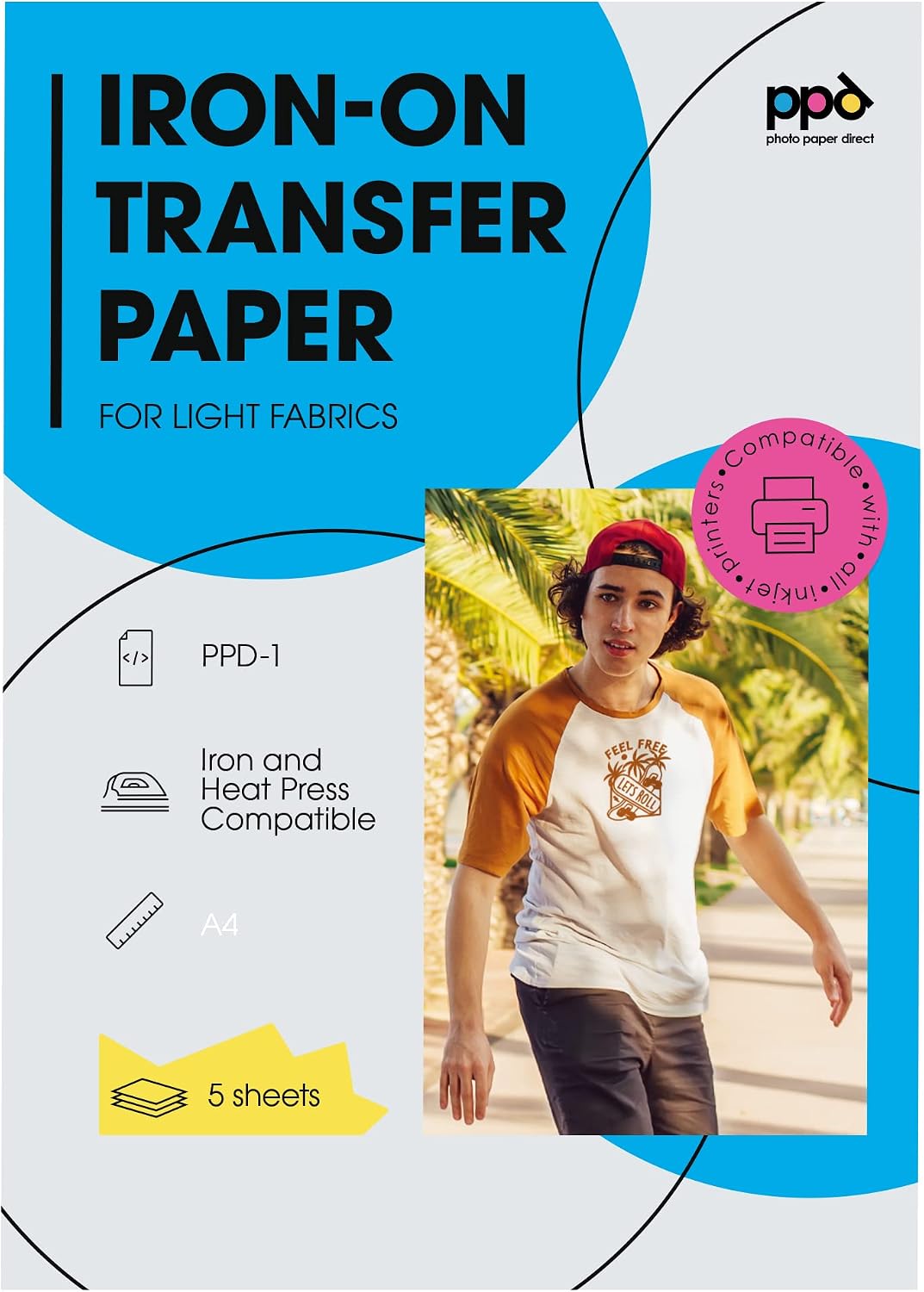 PPD Inkjet Premium T Shirt Transfer Paper A4 for Light and White Fabric X 5 Sheets PPD-1-5