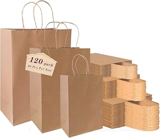 vanhel 120 pack Kraft Paper bags with Handles,Assorted Sizes Gift Bags Bulk Kraft Paper Bags, Weeding,Birthday, Favor,Party,Retail Merchandise Bags…