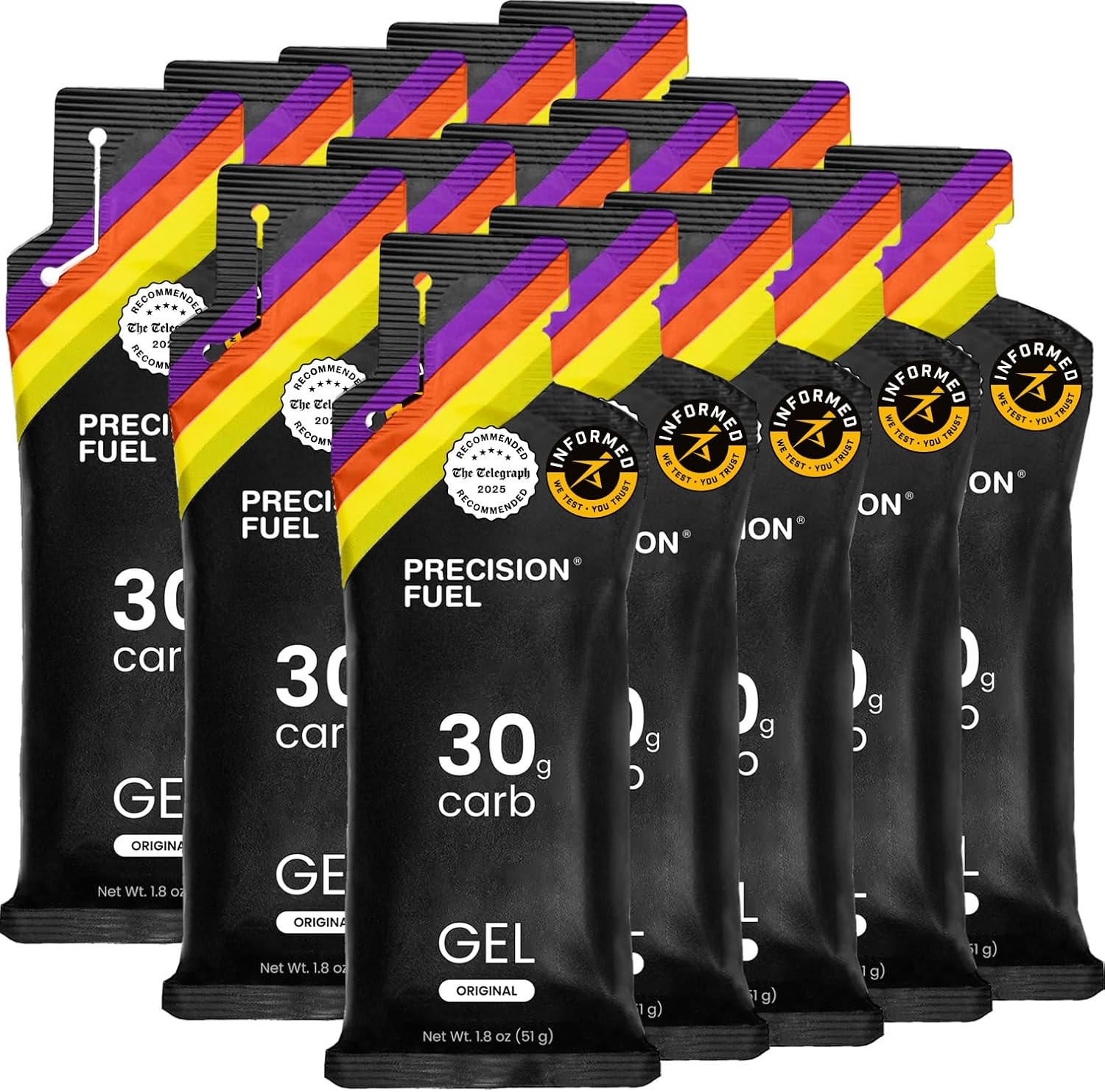 Precision Fuel 30 Energy Gels - Mild, Neutral Flavour Running Gels for Endurance Athletes, 30g Carbohydrate, Easy-to-Digest, Perfect for Running & Long-Duration Sports (Original, 15 gels)