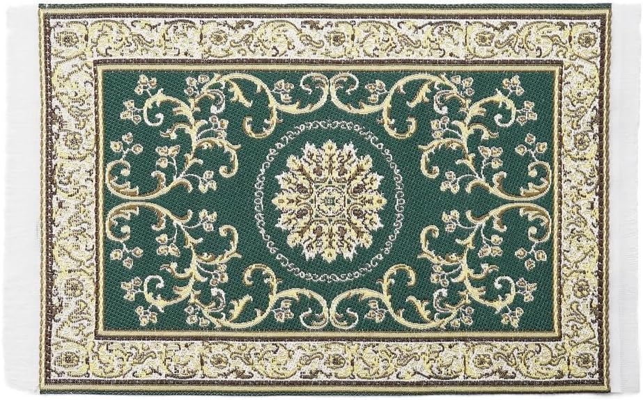 Odoria Dollhouse Area Rug Miniature: 1/12 Scale Throw Accent Rug Oriental for Vintage Living Room Kitchen - Mini Floor Carpet Border Vine Green
