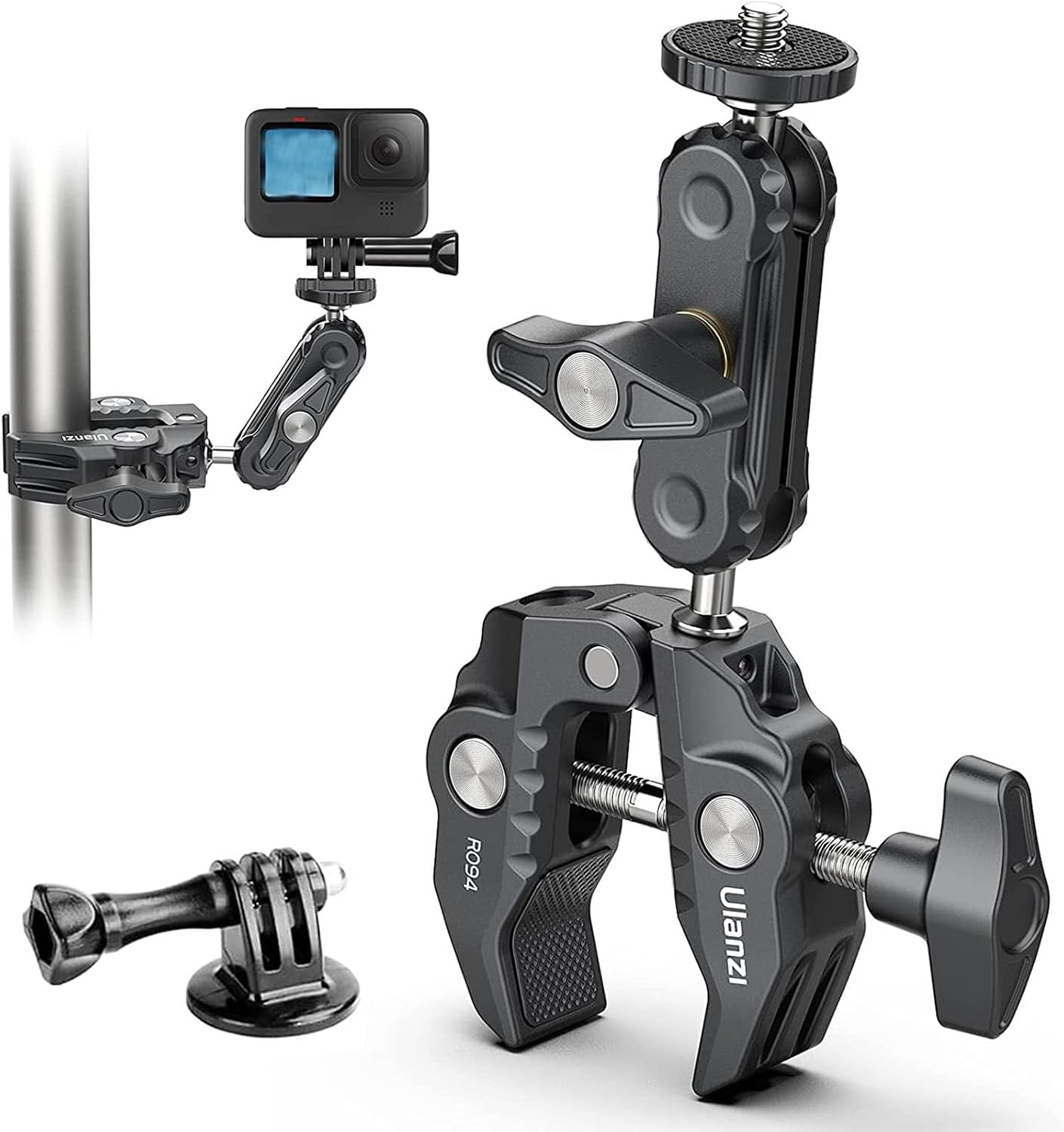 ULANZI Super Clamp Camera Clamp Mount Monitor 360° Magic Arm Double BallHead Adapter with 1/4"-20 & 3/8"-16 Thread for DSLR Camera/Gopro/LED Lights