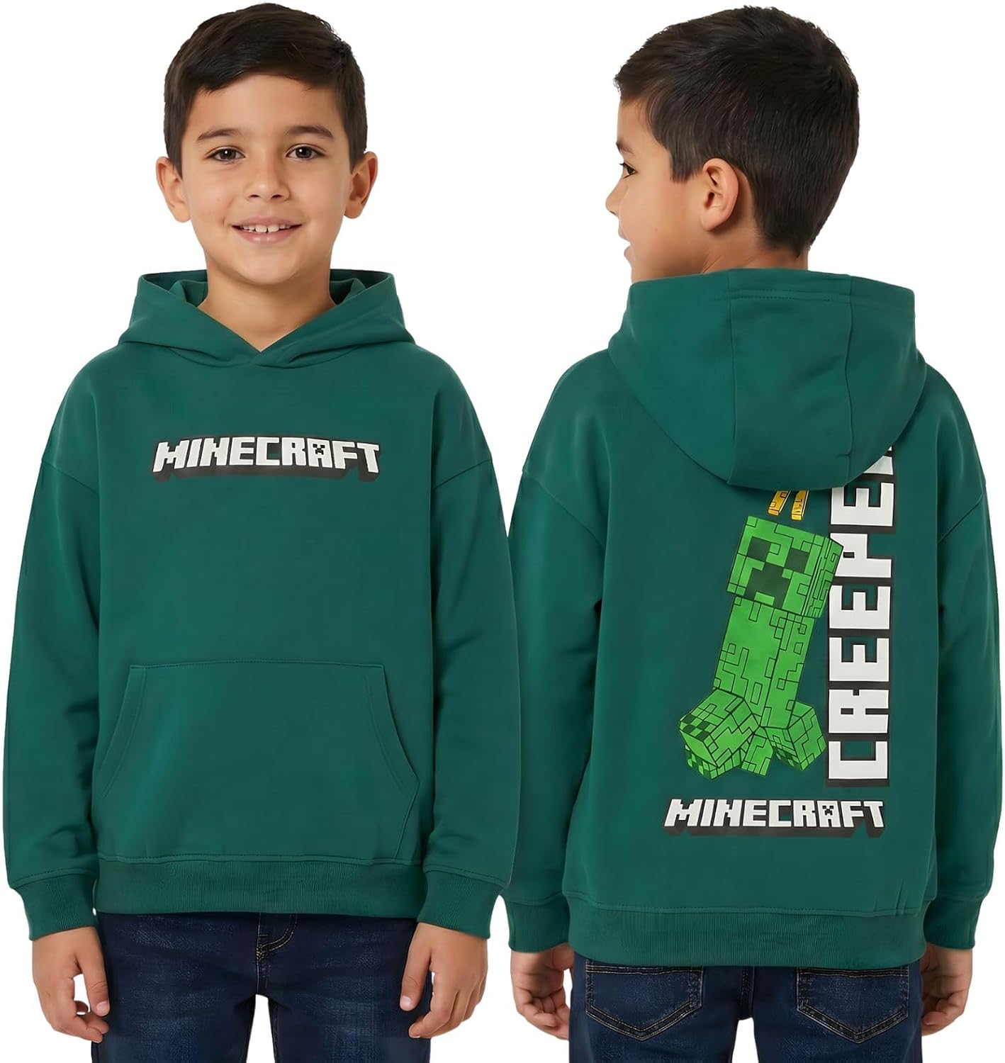 Minecraft Boys Hoodie – Official Kids Green Creeper Pullover Hoody, Long Sleeve Cotton Sweatshirt For Boys, Gaming Gift