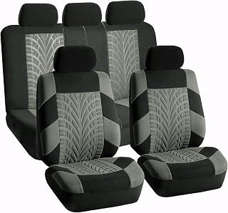 FH Group Car Seat Covers Full Set Gray Premium Cloth - Universal Fit, Automotive Low Back Front Seat Covers, Airbag Compatible, Split Bench Rear Seat, Washable, for SUV, Sedan