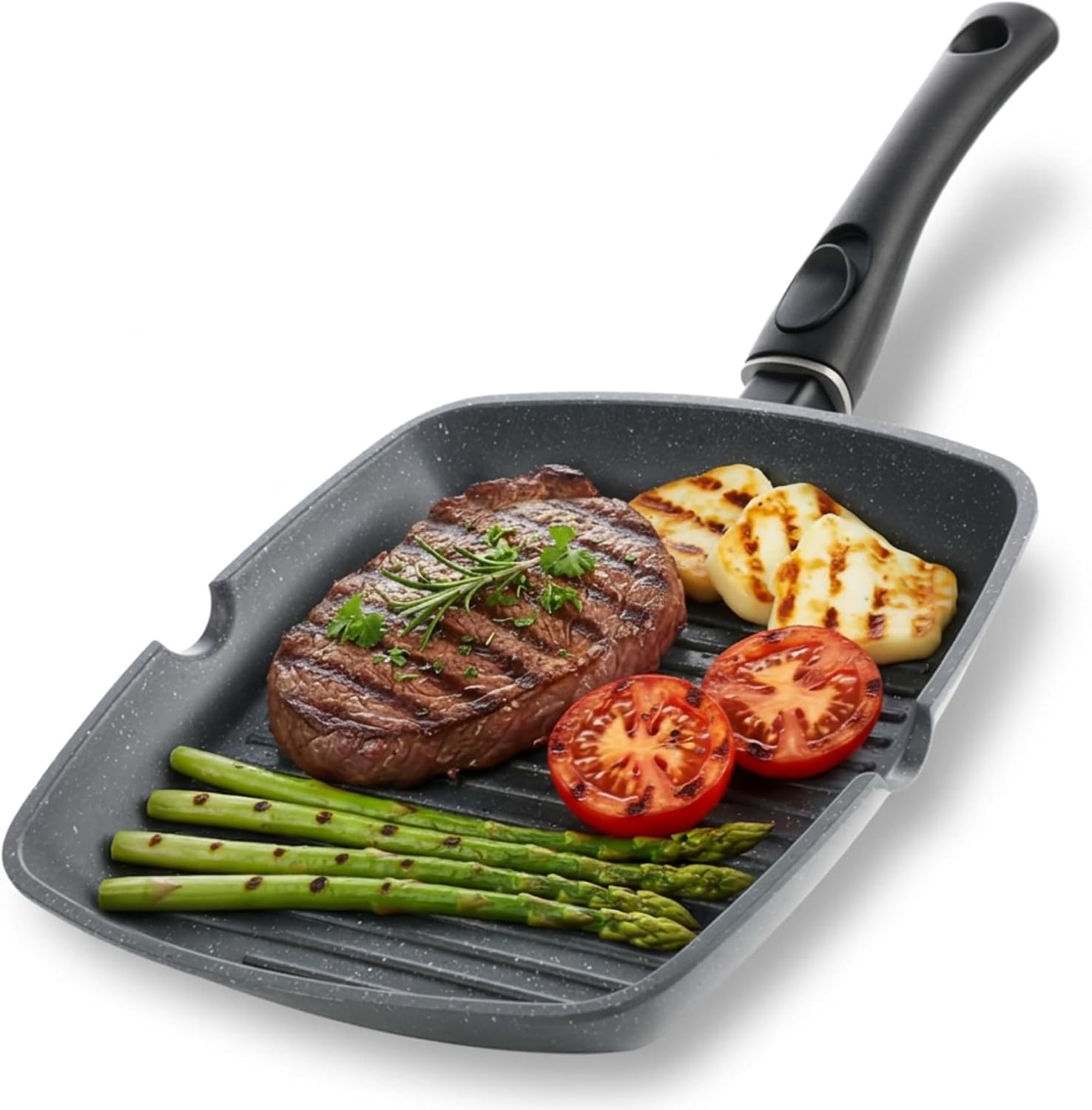 Homiu 29cm Non Stick Griddle Pan | Detachable Handle | Induction, Gas & Electric Hob Compatible Skillet Grill | Oven Safe Frying Pan for Steak, Pancake, Vegetables & Everyday Cooking