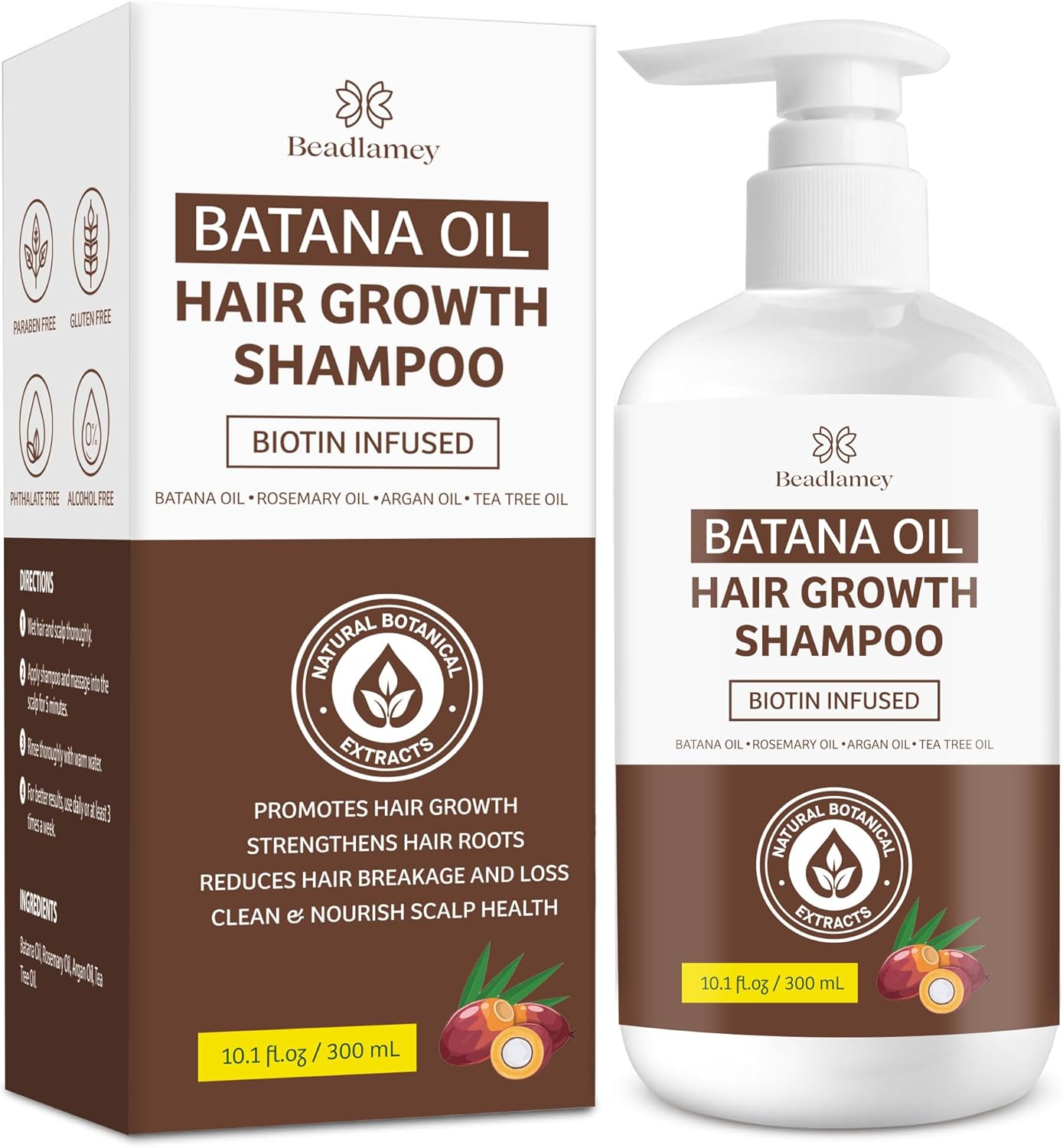 Batana Oil Hair Growth Shampoo: Natural Hair Loss Shampoo for Thinning Hair for Women and Men - Daily Hair Care at Home - 10.1 fl.oz