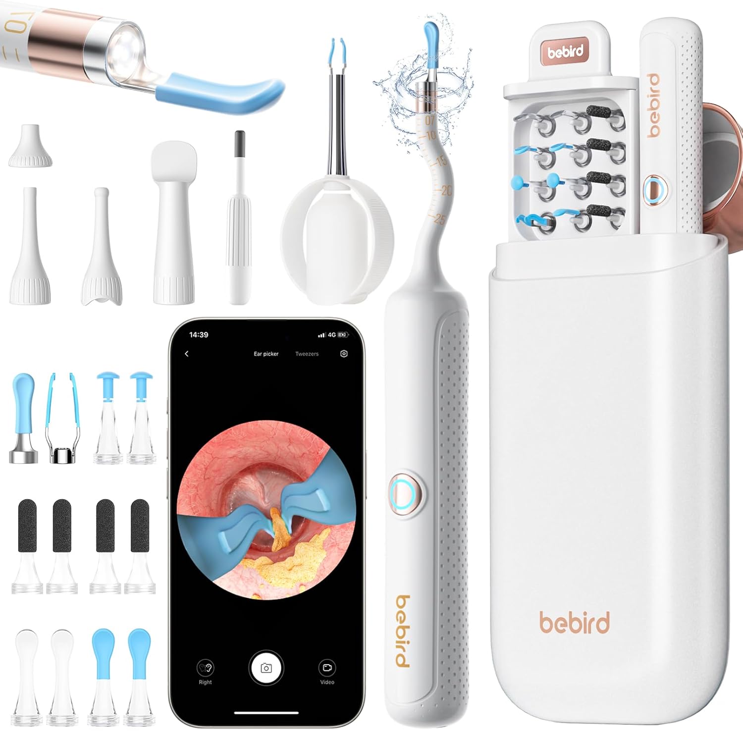 Ear Wax Removal Tool with Camera & 1080P FHD Otoscope, Smart WiFi Ear Cleaning Kit with Flexible Silicone Tips & Tweezers, Ear/Nose/Throat Examination, Safe for Adults Kids Pets, Android/iOS Support