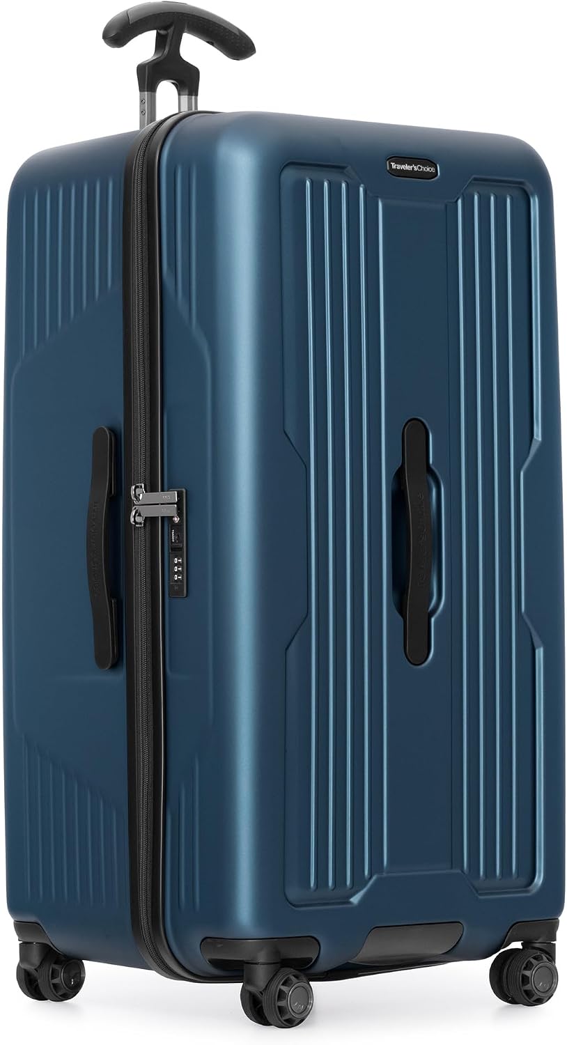 Traveler's Choice Ultimax II Polycarbonate Hardside Luggage with Spinner Wheels, Matte Navy, 31-Inch Large Trunk