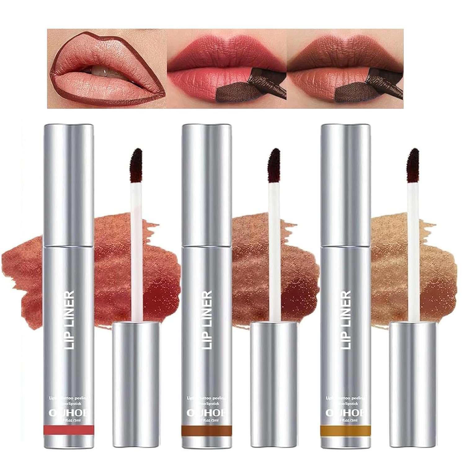 3 PCS Peel Off Lip Liner Set, Peel Off Lip Liner Tattoo, Long Lasting Matte Lip Stain Peel Off, Infused with Hyaluronic Acid & Vitamin E, Lip Makeup Gift for Women (Matte, 3 Pcs)