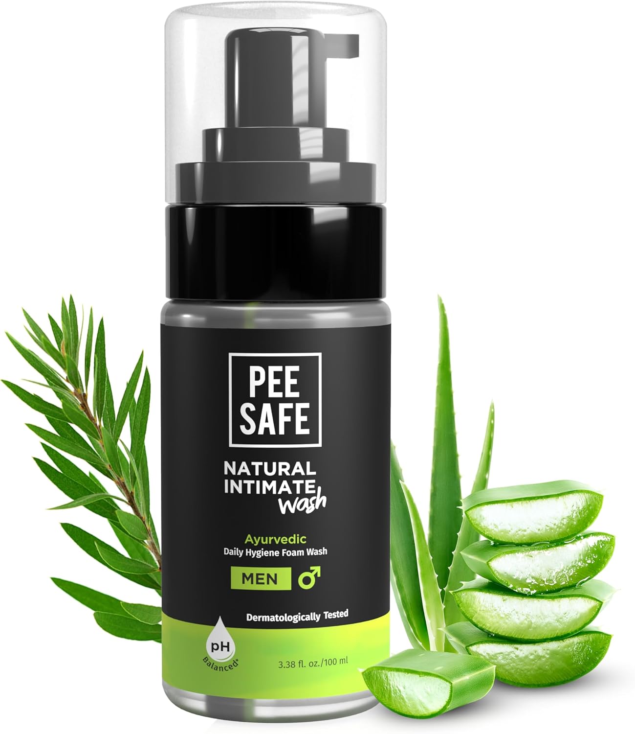 PEESAFE Natural Intimate Wash for Men | Ball Wash For Men | Genital Wash | Daily Hygiene Wash, with Tea Tree Essential Oil and Ayurvedic Extracts, 100% Alcohol Free - 3.38 Fl Oz