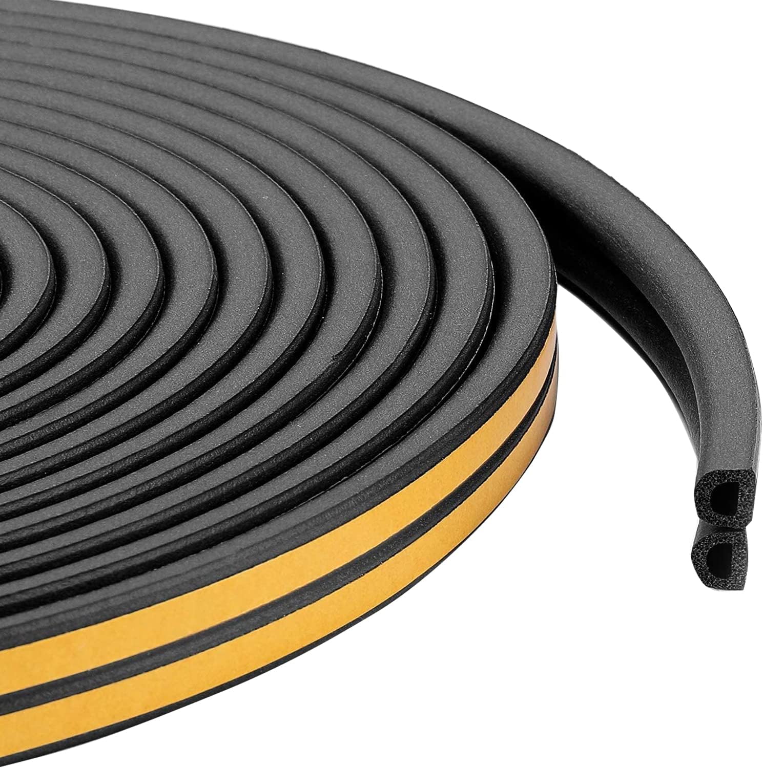 Weather Stripping Tape, Doors Windows Draught Excluder Self-Adhesive Anti-Collision Rubber D Type Foam Sealing Tape, Rubber Sound Insulation for Door Window Draught Stopper (Black-10m)