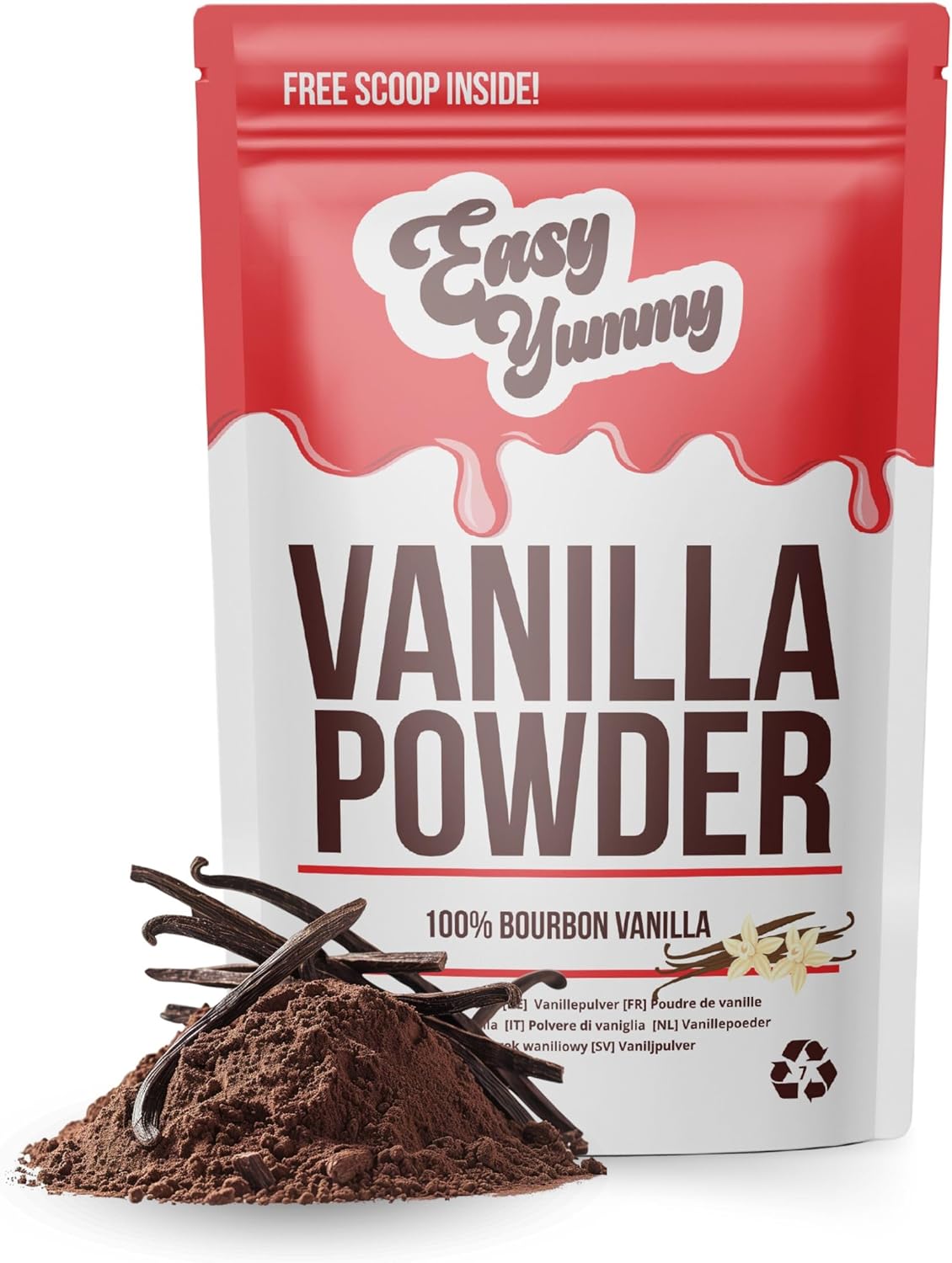 Easy Yummy Vanilla Powder (50g) Premium Gourmet 100% Pure Ground Bourbon Vanilla Bean for Coffee, Baking, Ice Cream, Keto-Friendly