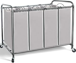 STORAGE MANIAC Laundry Sorter 4 Section, Laundry Hamper with Wheels, Laundry Basket Sorter, Laundry Separator Hamper, Laundry Divider Hamper, 4 Bag Laundry Hamper with Wheels and Removable Bags, Gray