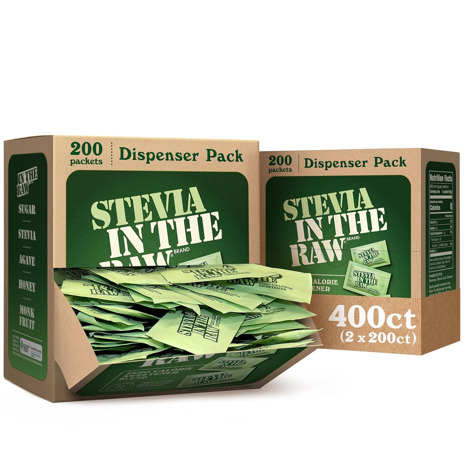 Stevia In The Raw, Stevia Sweetener Packets, 200 Ct Box, 2 Pack