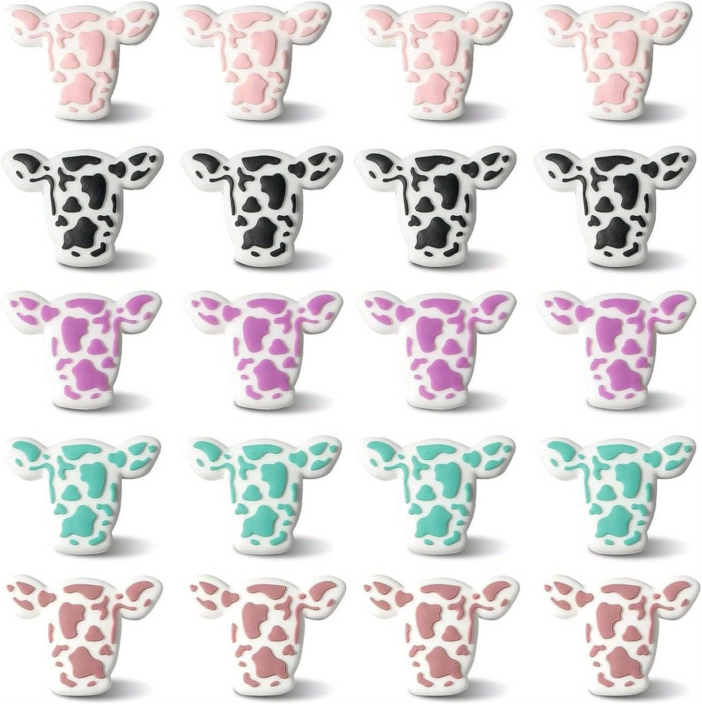 20PCS Cow Silicone Beads, Cow Shape Silicone Focal Beads, Cute Animal Silicone Spacer Beads, Loose Beads Bulk for Pens Keychain Necklace Bracelet Lanyard Jewelry Making Accessories DIY Handicrafts