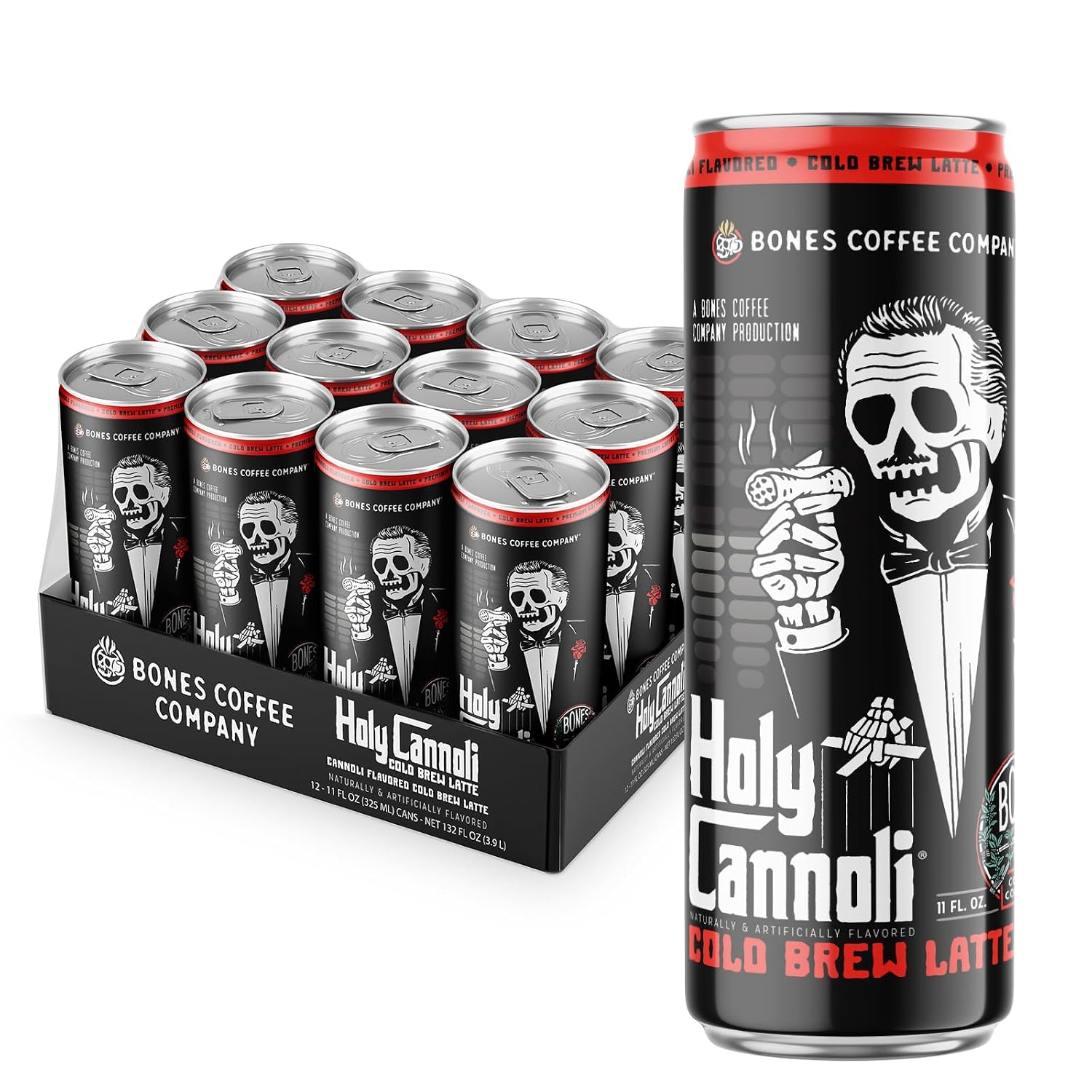 Bones Coffee Company Holy Cannoli Latte Baked Cannoli Flavored Coffee, Medium Roast Ready To Drink Iced Coffee in Can, 11 Fl Oz Can (12 Pack)