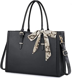 IGOLUMON Laptop Bag for Women 15.6 Inch Laptop Tote Bag Waterproof Leather Work Bag Computer Briefcase Bag Office Professional Large Capacity Handbag Shoulder Bag Black