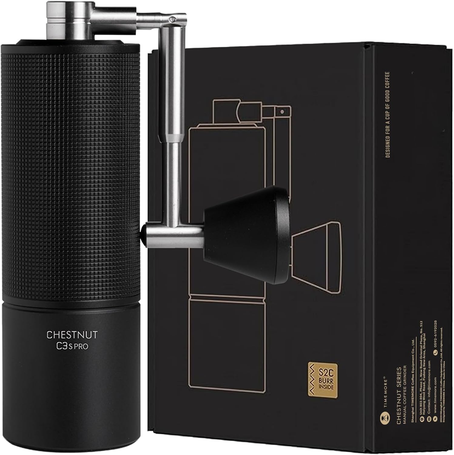 TIMEMORE Chestnut C3S Pro Manual Coffee Grinder, Premium Integrated All-Metal Design, Portable Hand Coffee Grinder with Foldable Handle, Suitable for Espresso to French Press, Black