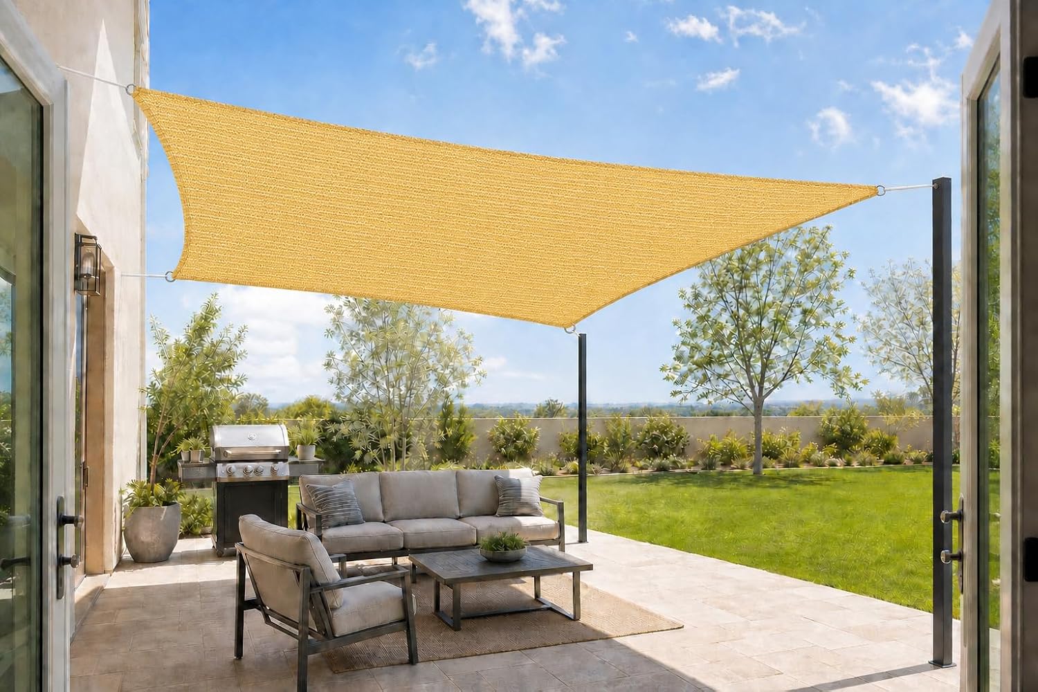 5' x 7' Yellow Sun Shade Sail Straight Edge Canopy Awning Pergola Cover, for Outdoor Patio Lawn Garden Backyard Carport