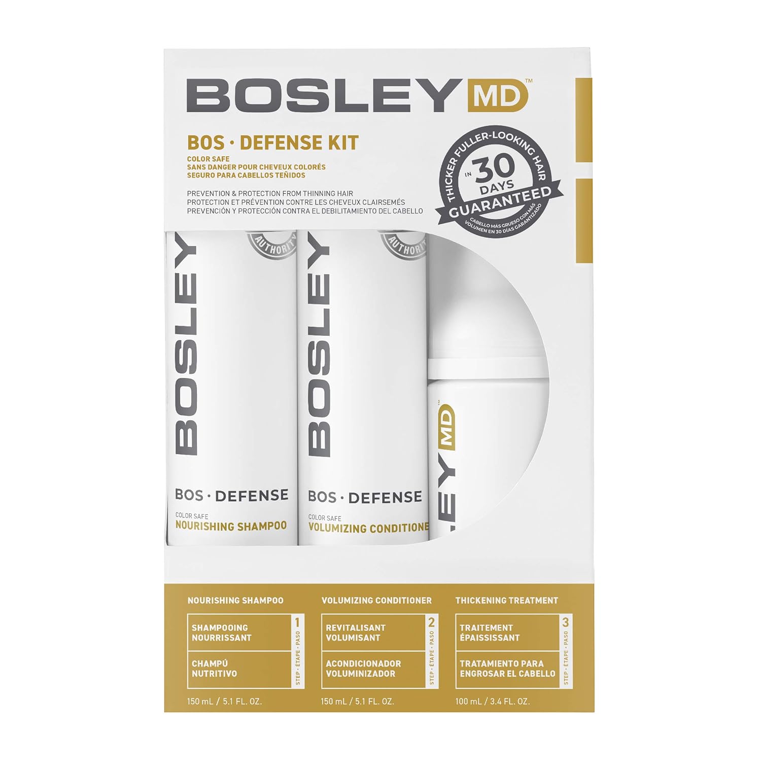 BosDefense Nourishing Shampoo, Conditioner, and Kit for Light Thinning Hair, Hair Thickening Formula, Color Safe, Starter Set and Multiple Sizes
