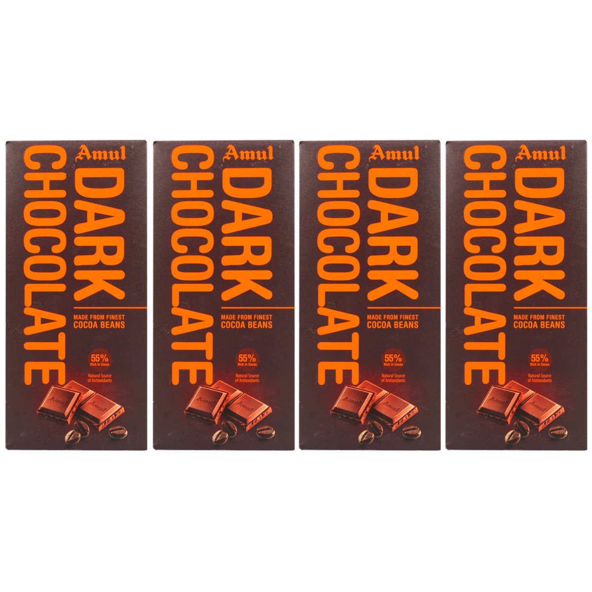 Amul 55% Cocoa Dark Chocolate Bar, 150g - Pack of 4