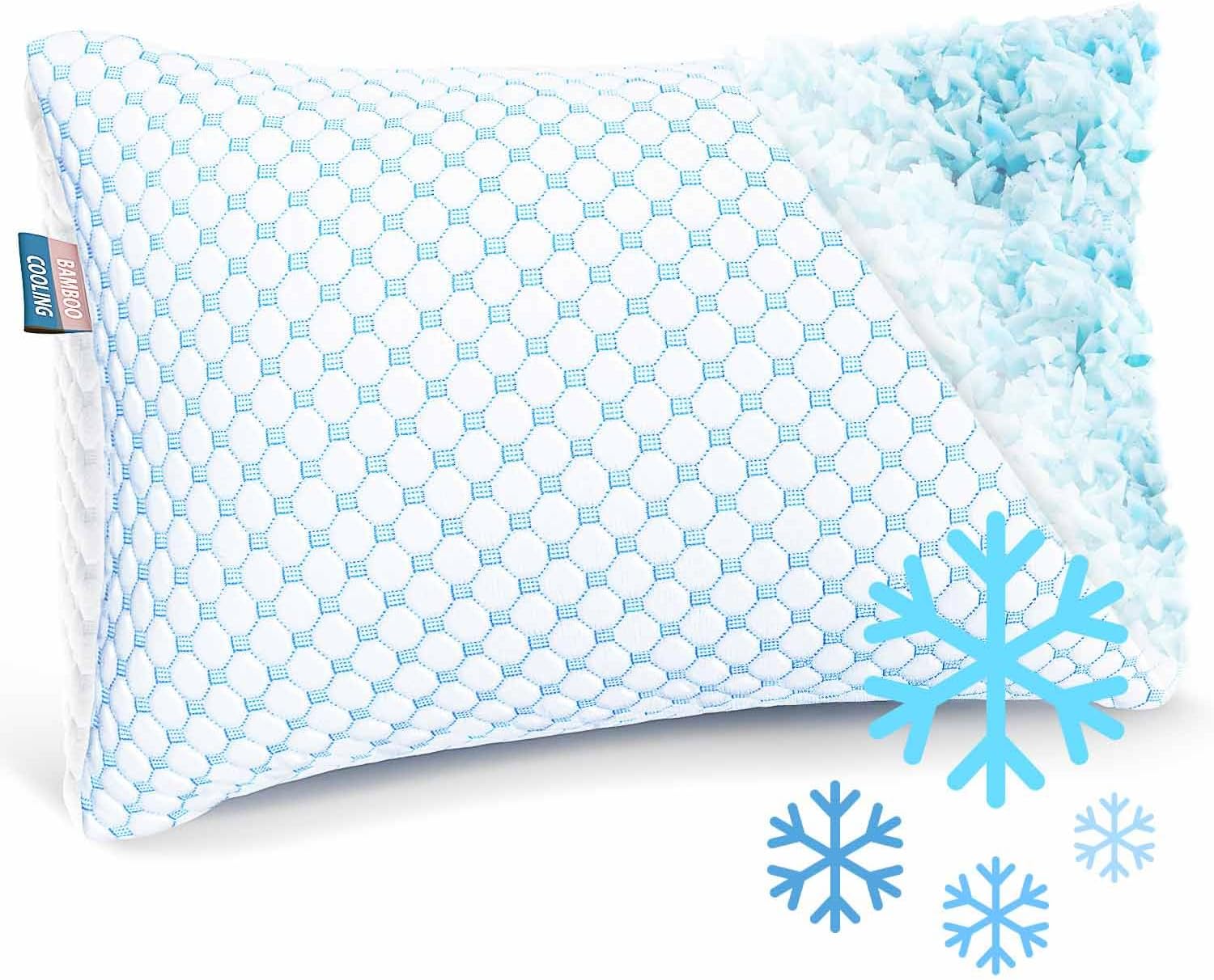 Nestl Cooling Pillow for Sleeping 1 Pack, Luxury Shredded Memory Foam Pillows Queen Size, Adjustable Cold Gel Pillows for Hot Sleepers Supportive Cool Pillow for Side Back Stomach Sleepers