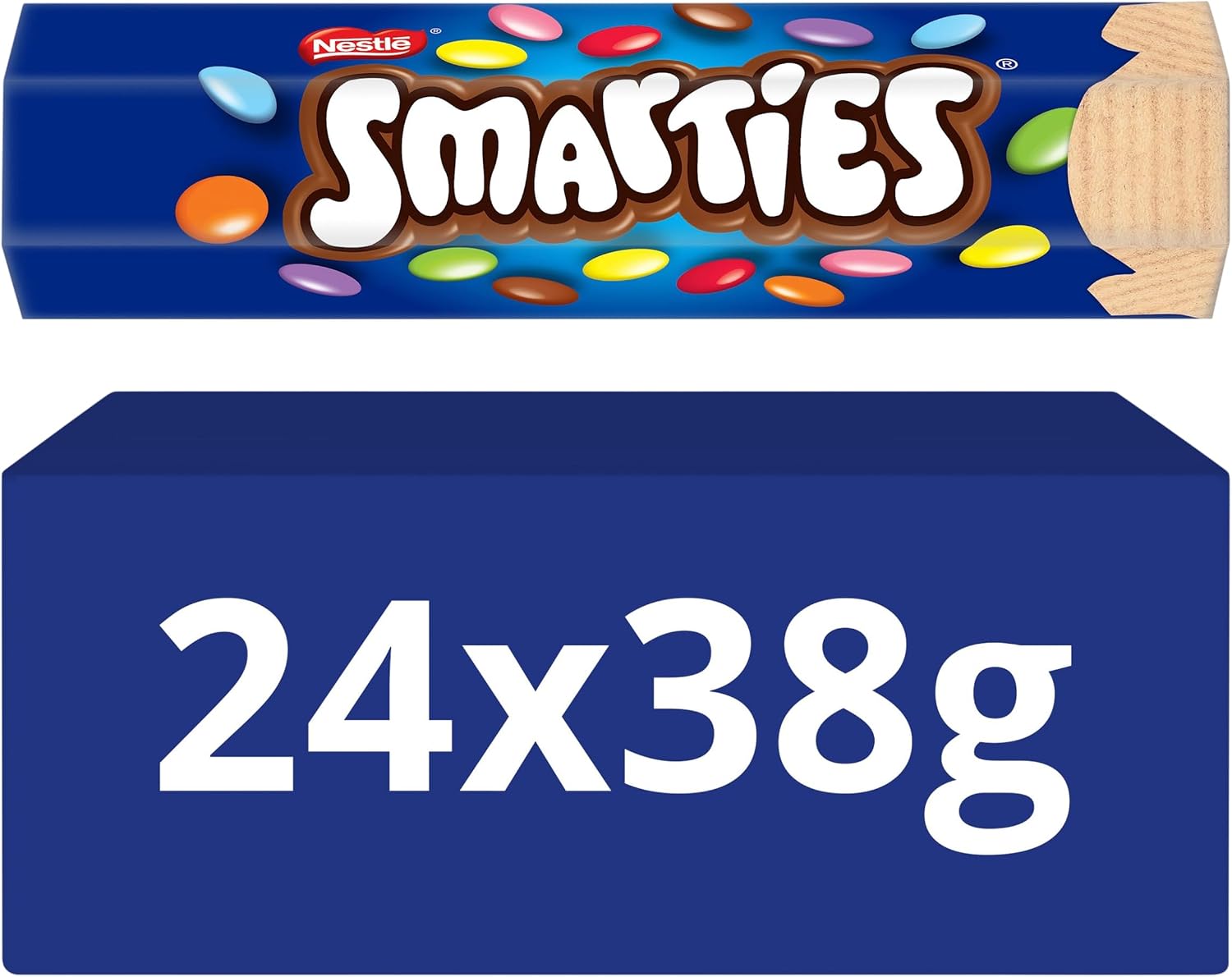 Smarties Milk Chocolate Tube - Colourful Crisp Sugar Shells, 38g | Multipack of 24