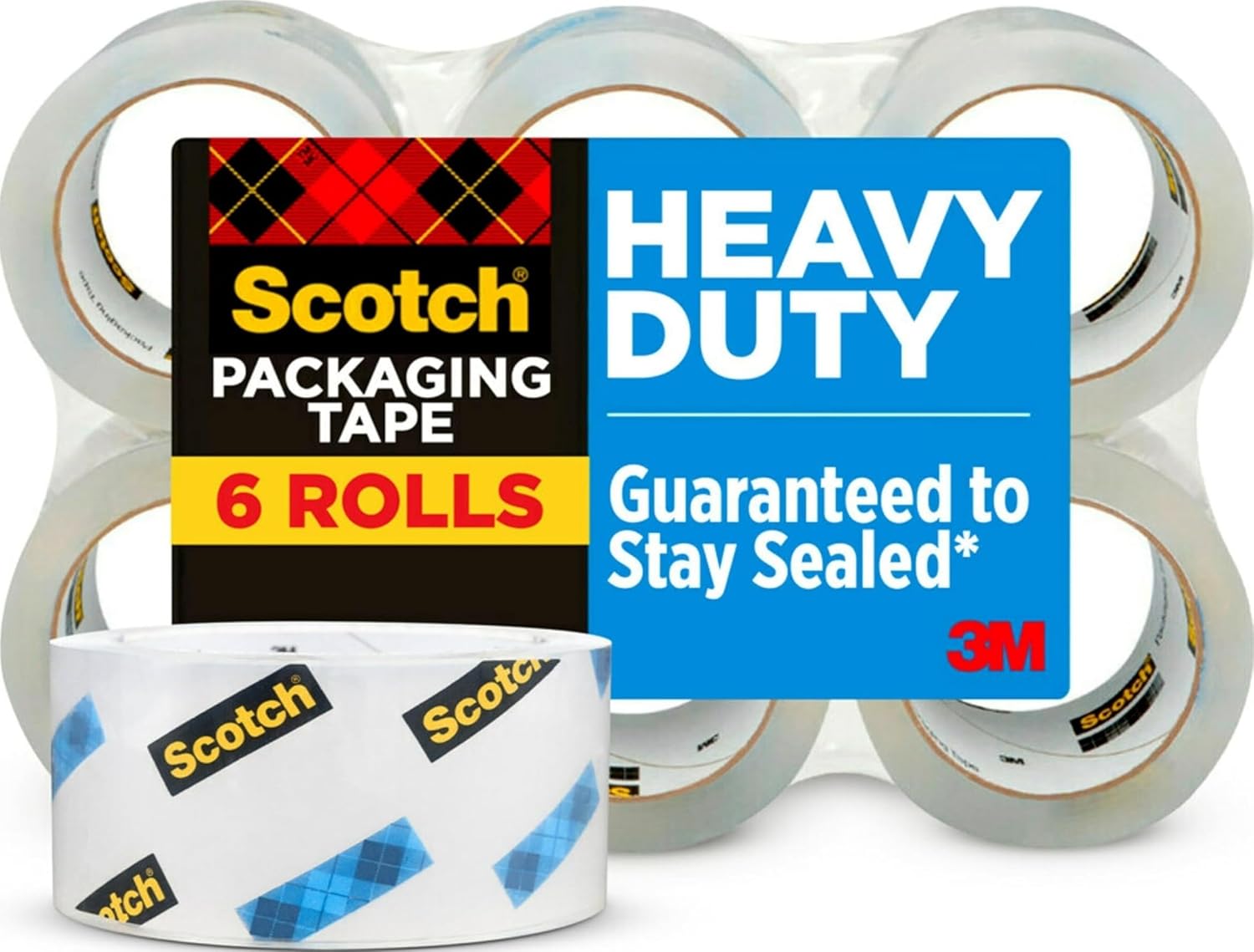 Scotch Heavy Duty Shipping Packing Tape, Clear, Shipping and Packaging Supplies, 1.88 in. x 54.6 yd., 6 Tape Rolls